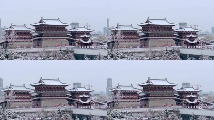 航拍洛阳九洲池雪景