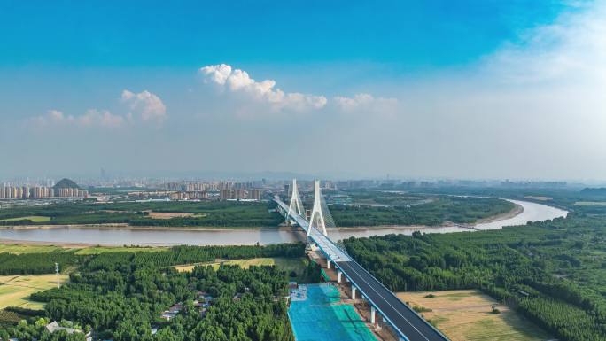 济南黄河大桥新桥老桥航拍延时4K