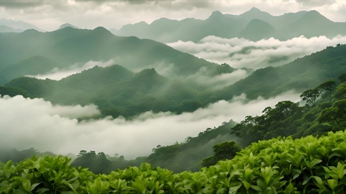 航拍茶山云雾延时