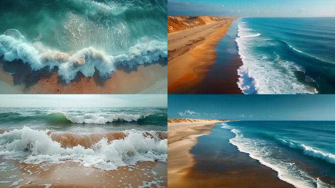 海边沙滩海浪特写ai素材原创唯美海洋巨浪