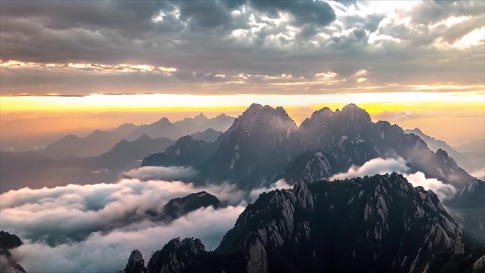 安徽黄山唯美云海风景风光航拍延时ai素材