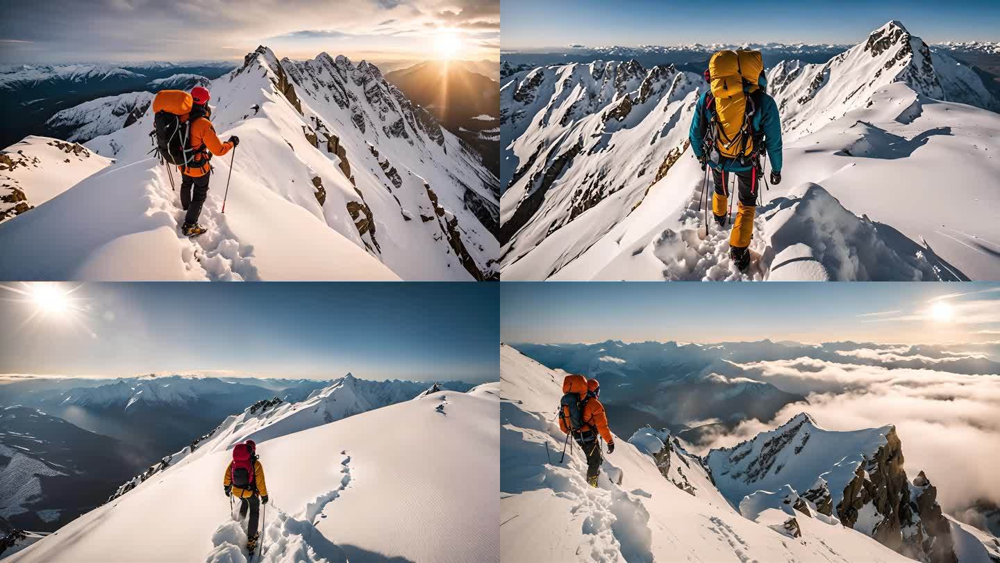 雪山上的攀登者探险家
