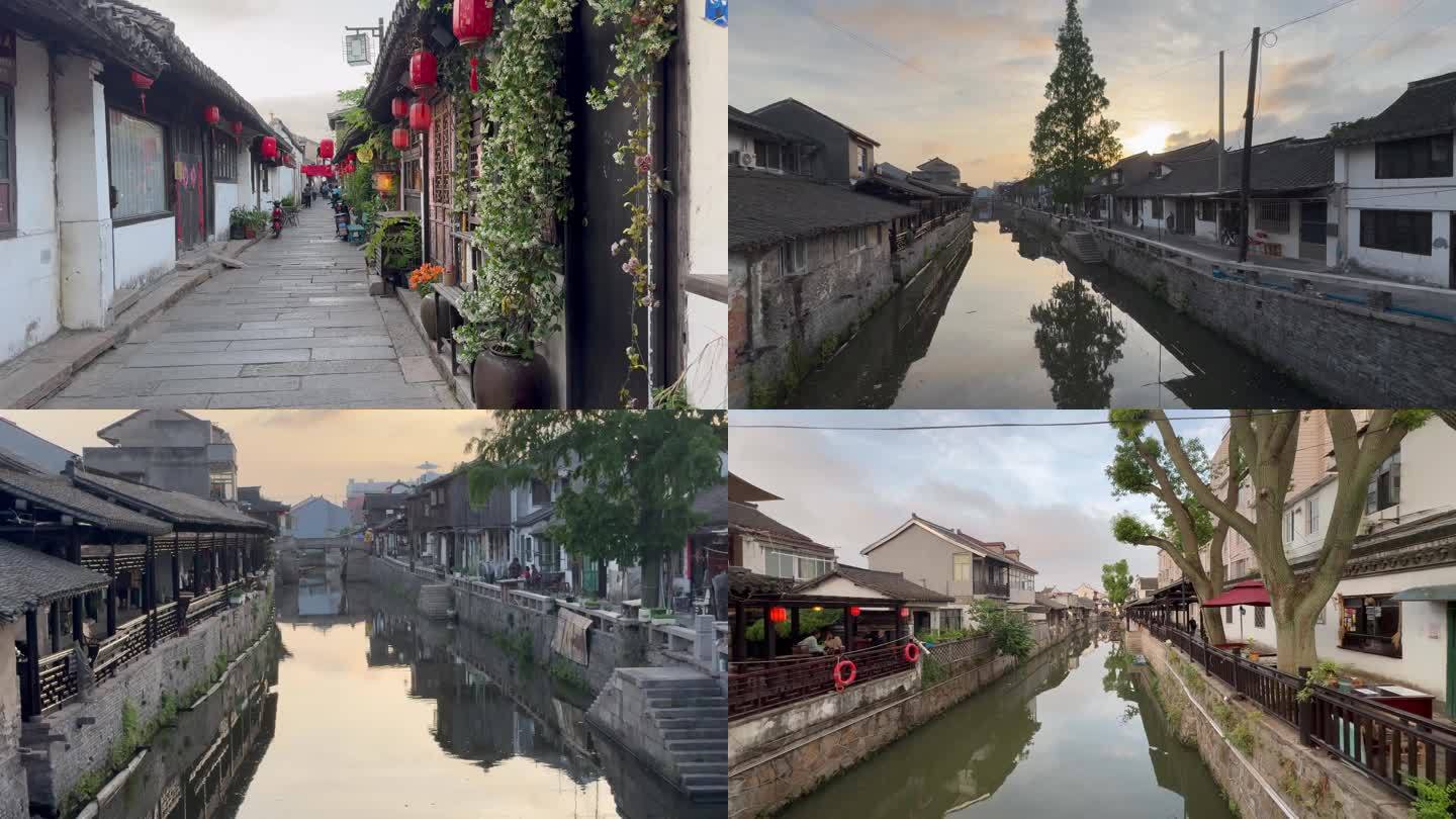 夕阳西下的古镇河道