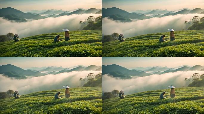山峰自然风景云雾海绿茶红茶茶园