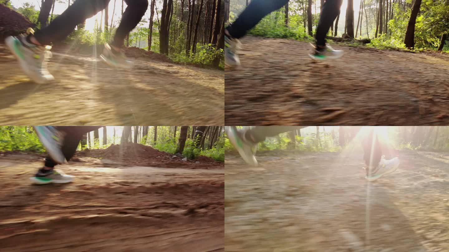 努力奔跑阳光森林树林跑步脚步积极向上