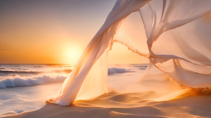 夕阳下唯美海滩白沙