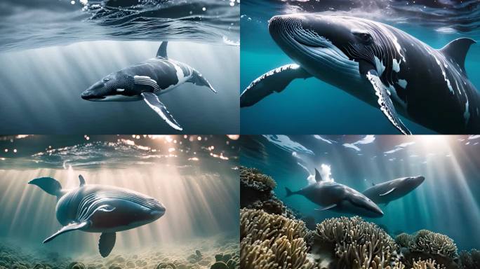 4K深海鲸鱼海底海底世界