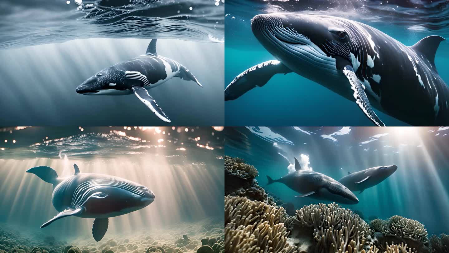 4K深海鲸鱼海底海底世界