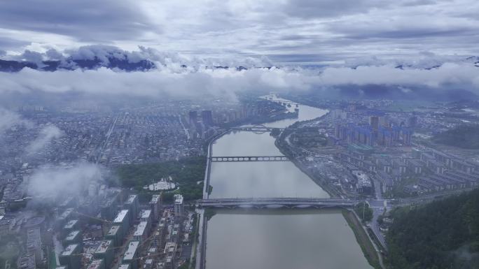 浙江丽水松阳传统古村落云海航拍城市延时