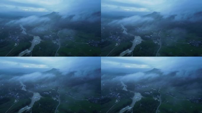 清晨乡村山 雾 自然 河流小河 云雾风景
