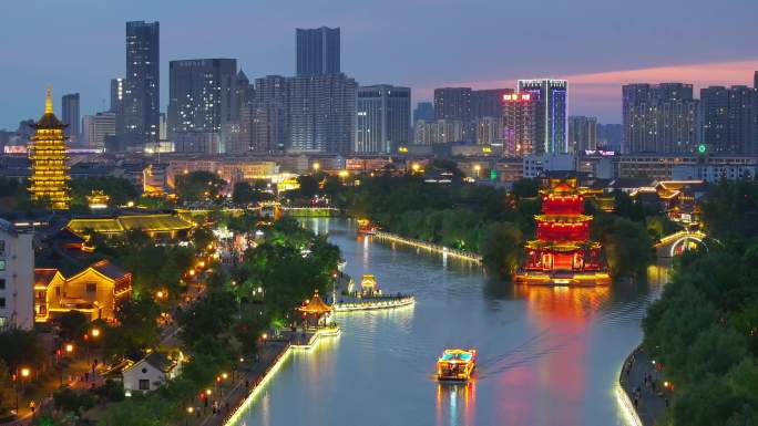 中国旅游日航拍江苏淮安里运河文化长廊夜色