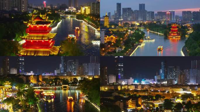 中国旅游日航拍江苏淮安里运河文化长廊夜色