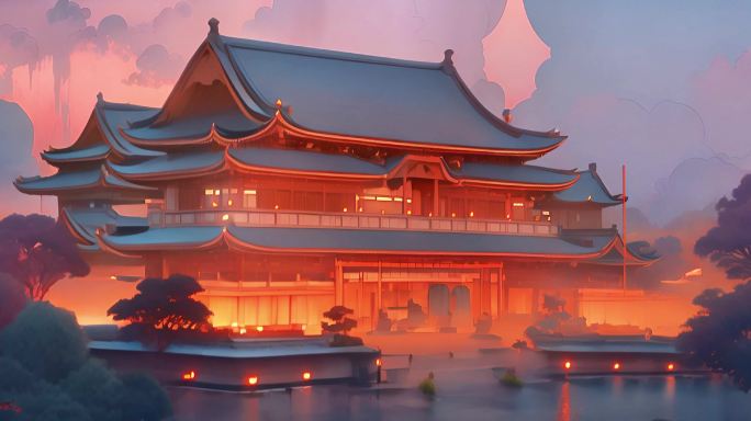 古建筑群宫殿灯光中国风传统建筑飞檐翘角