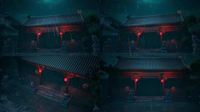 中式古风民俗恐怖雨夜氛围镜头