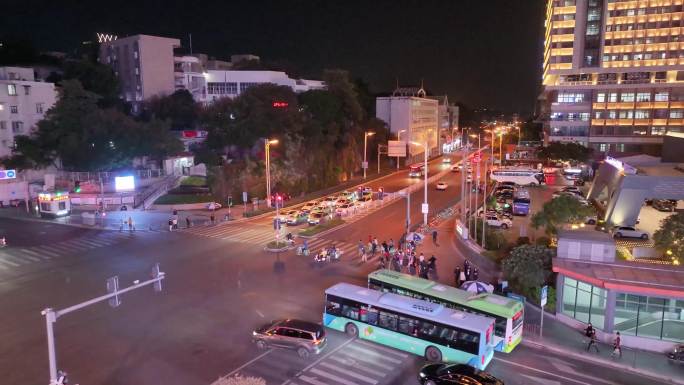 厦门思明区航拍市区市中心夜晚夜景车流交通