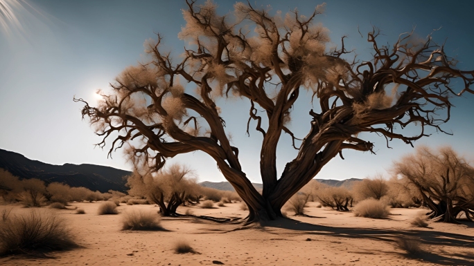 沙漠树木枯萎境恶化生态破坏绿色生命力