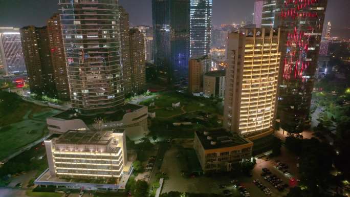 江西南昌红谷滩区秋水广场夜晚夜景航拍城市