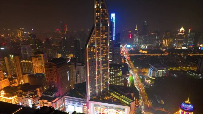 上海市城市地标车流交通运输夜晚夜景航拍延