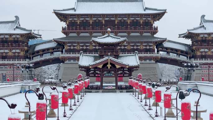 航拍洛阳九洲池雪景