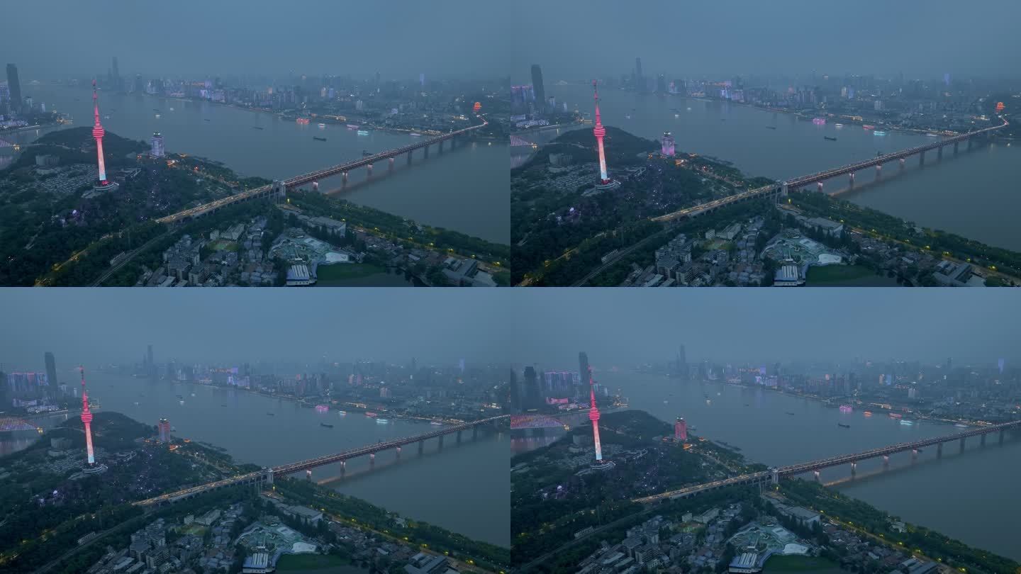 武汉长江大桥龟山公园电视塔航拍