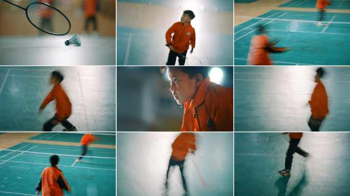 抽帧体育运动慢门打羽毛球小朋友打羽毛球