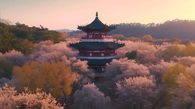 江苏省无锡鼋头渚樱花航拍太湖风景区国家湿