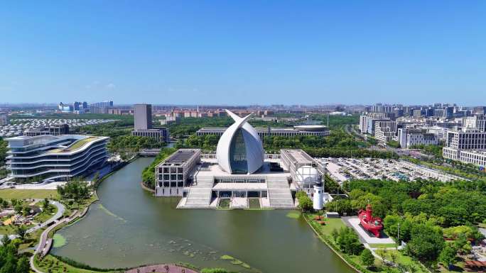 航拍上海临港新城 上海航海博物馆