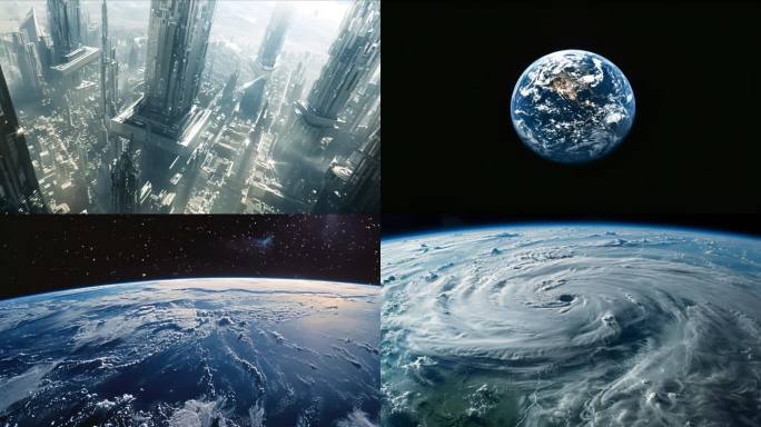 太空航拍空间站未来城市科幻片视频素材合集
