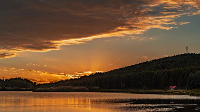湖边日落延时摄影