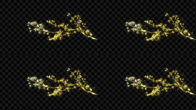 金色水晶发光树枝花开生长动画-带透明通道