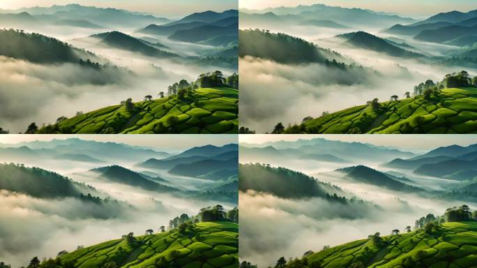 山峰自然风景云雾海绿茶红茶茶园