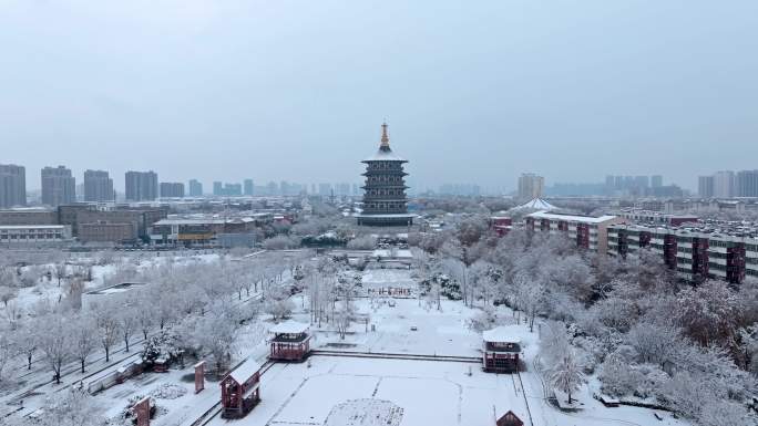 航拍洛阳九洲池雪景