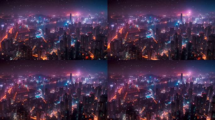 城市夜景摩天大楼科技感航拍