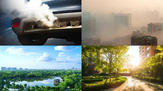 4K城市污染环境治理绿色城市对比合集