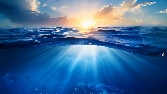 海底阳光海面大海水下海洋海水深海海底世界