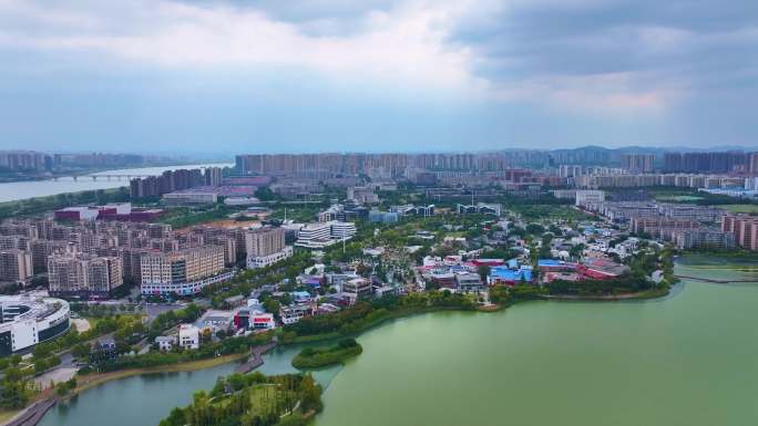 湖南长沙湘江江滩公园航拍橘子洲岳麓山风景