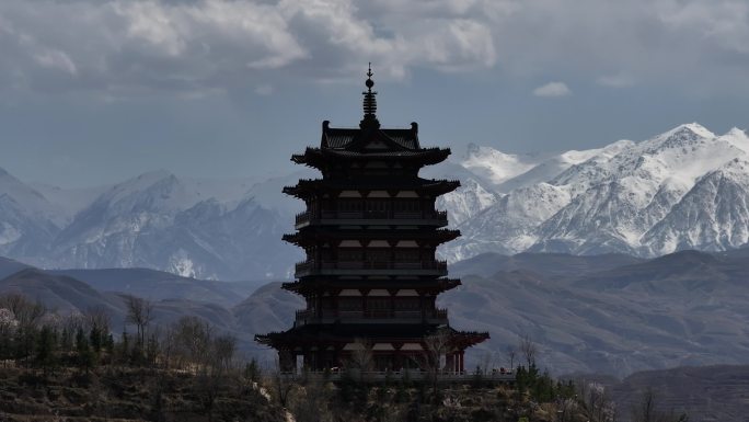 海东 乐都 朝阳山公园 朝阳阁 南山积雪