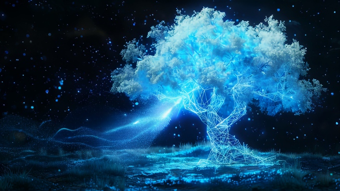 科技树粒子飘动发光树神秘唯美智慧树线条树