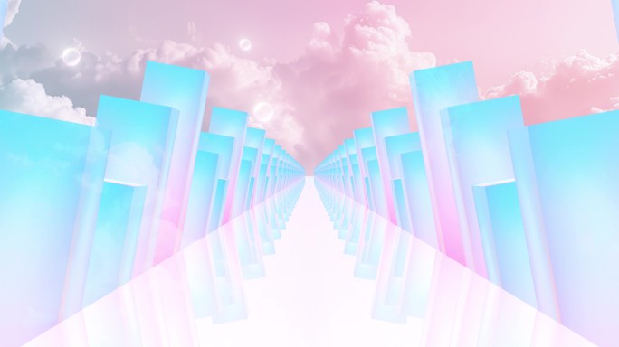 浪漫梦幻云朵几何体天空隧道穿梭 蒸汽波