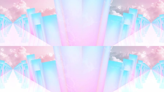 浪漫梦幻云朵几何体天空隧道穿梭 蒸汽波