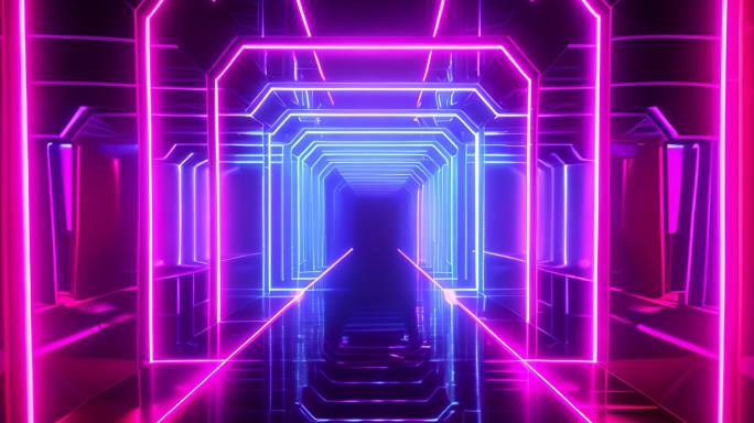 赛博朋克科幻隧道穿越动画LED视频背景