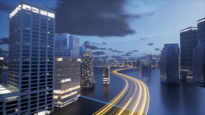科技感三维光线穿梭房地产建筑城市生长动画