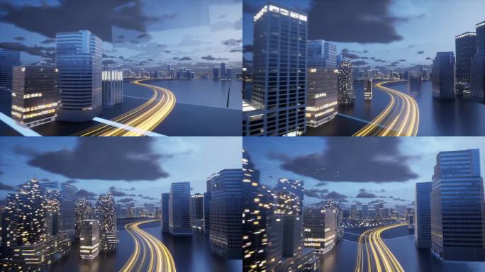科技感三维光线穿梭房地产建筑城市生长动画