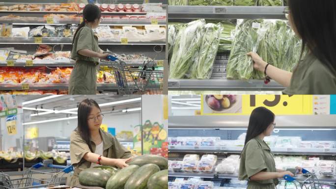 【多角度】女子超市购物