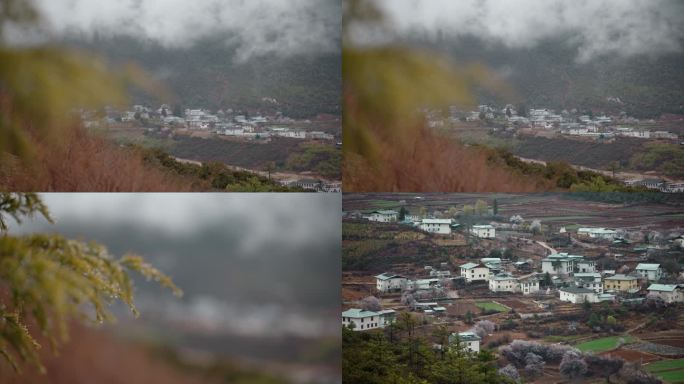 云南香格里拉尼西汤堆村传统藏族村落雨季