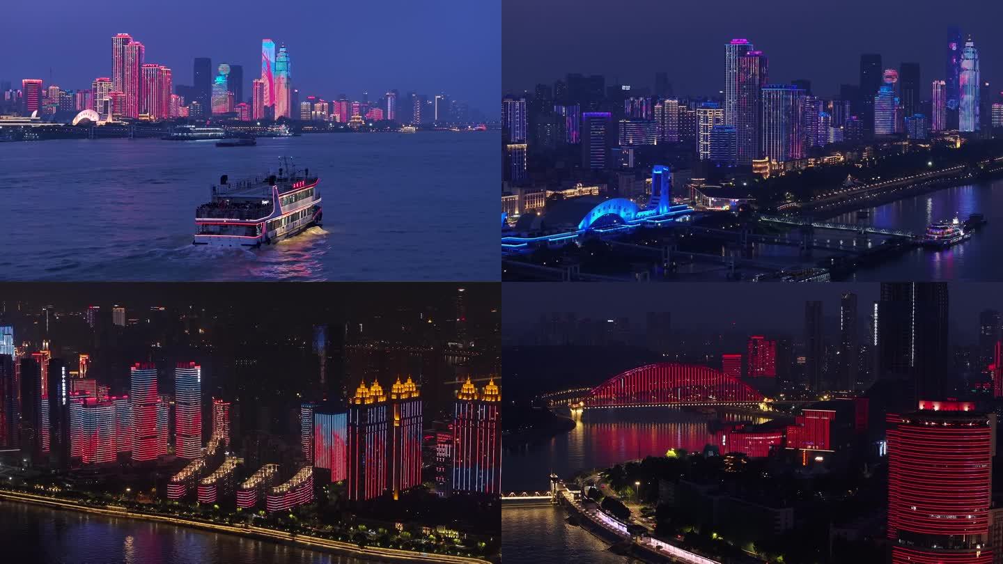 武汉宣传片夜景灯光秀航拍空镜