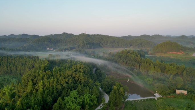 航拍四川南充积善乡美丽乡村早晨