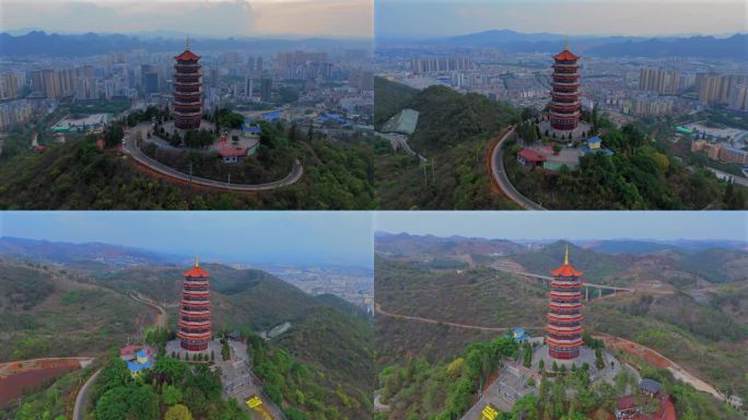 文山州文笔塔航拍 文山市全景