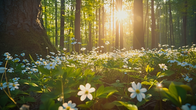 万物生长春天自然生态丁达尔光线阳光树林