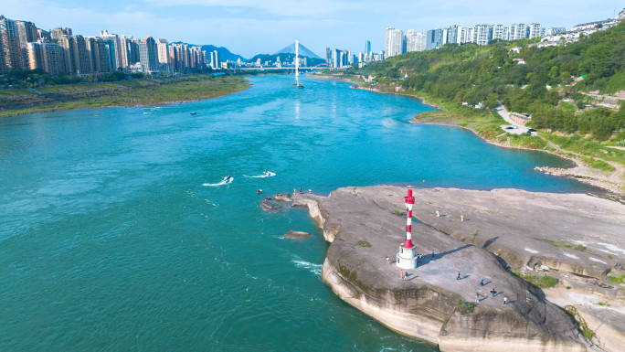 宜宾雪滩花园金沙江摩托艇航拍